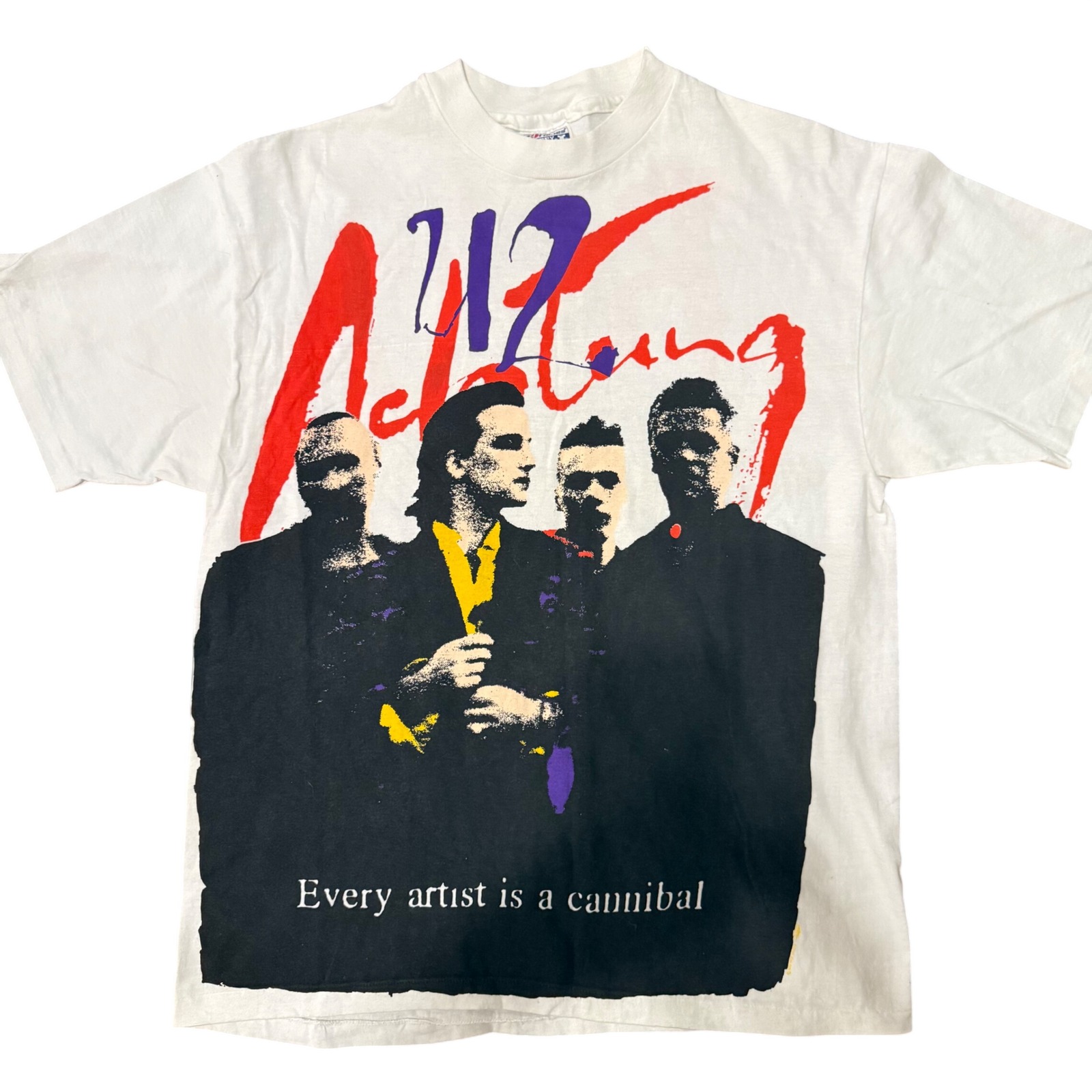 Vintage 1991 U2 Achtung Baby Zoo Tv Tour Shirt Hanes BeefyT Mens Large White